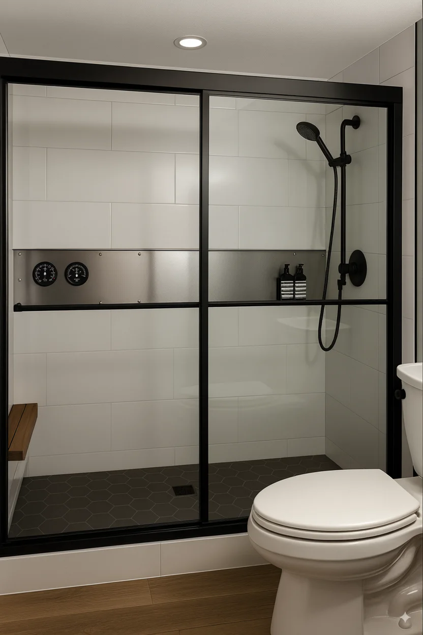 Premium private bathroom with warm lighting and spa fixtures