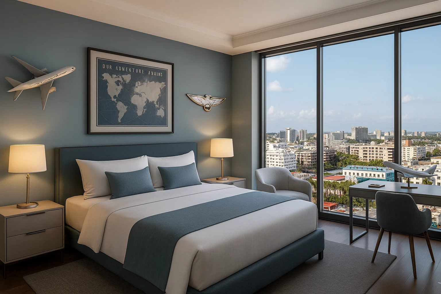 Tranquil bedroom designed for jet lag recovery and deep rest